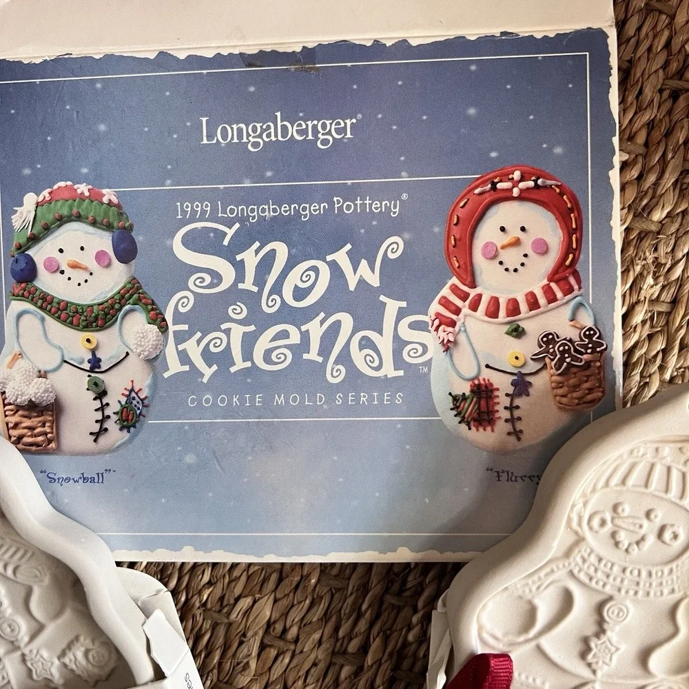 NEW Longaberger 1999‎ Pottery Snow Friends Cookie Molds ~ Snowball & Flurry